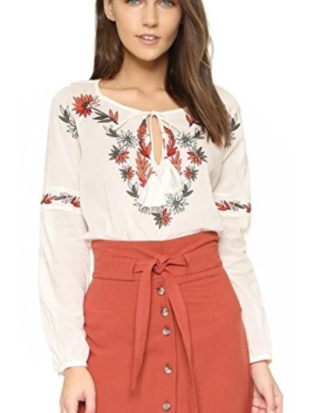 TORY BURCH Floral Embroidered Peasant Blouse Top Size 2 NWT $250